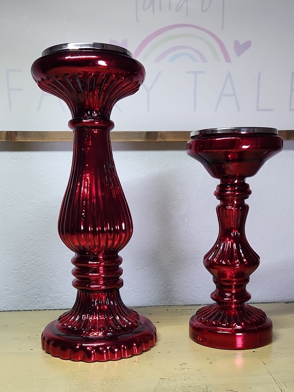 NWOT Red Glass Decorative Candle Holders - Set of 2